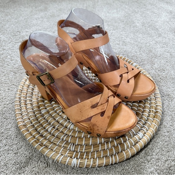Kork-Ease Shoes - Kork-Ease Women’s Deborah Leather Studded Sandals Heeled Chunky in Tan 10
